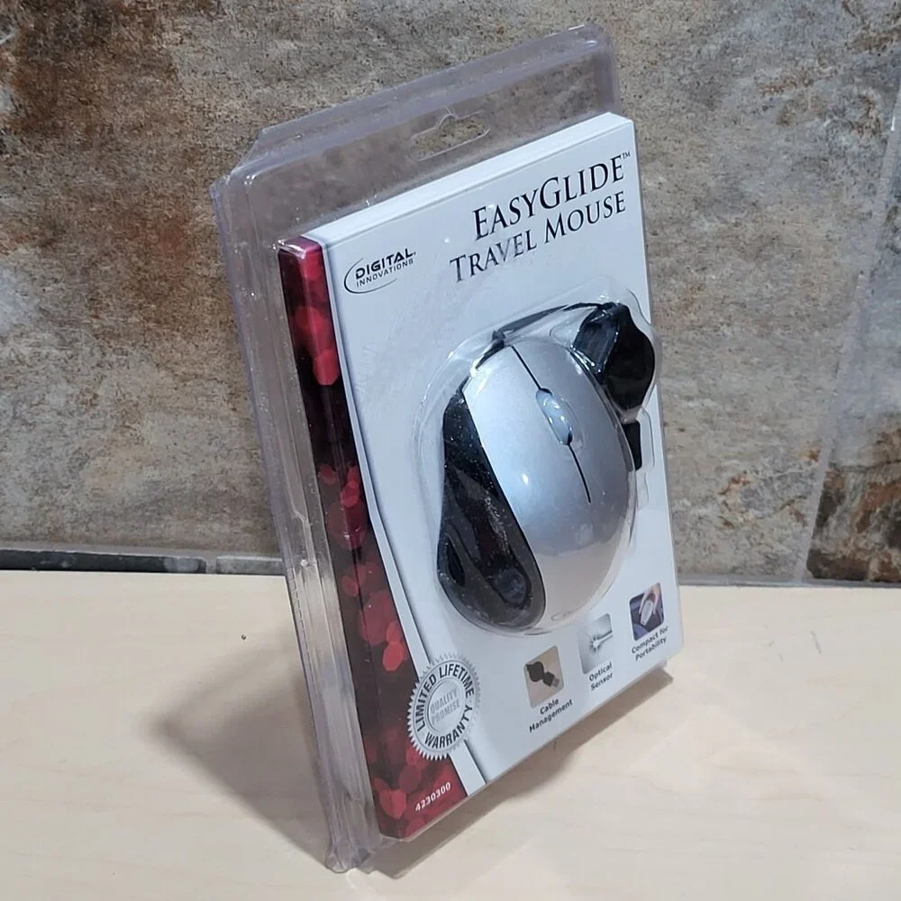 Digital Innovations EasyGlide Wireless Travel Mouse Silver Black 3 Button